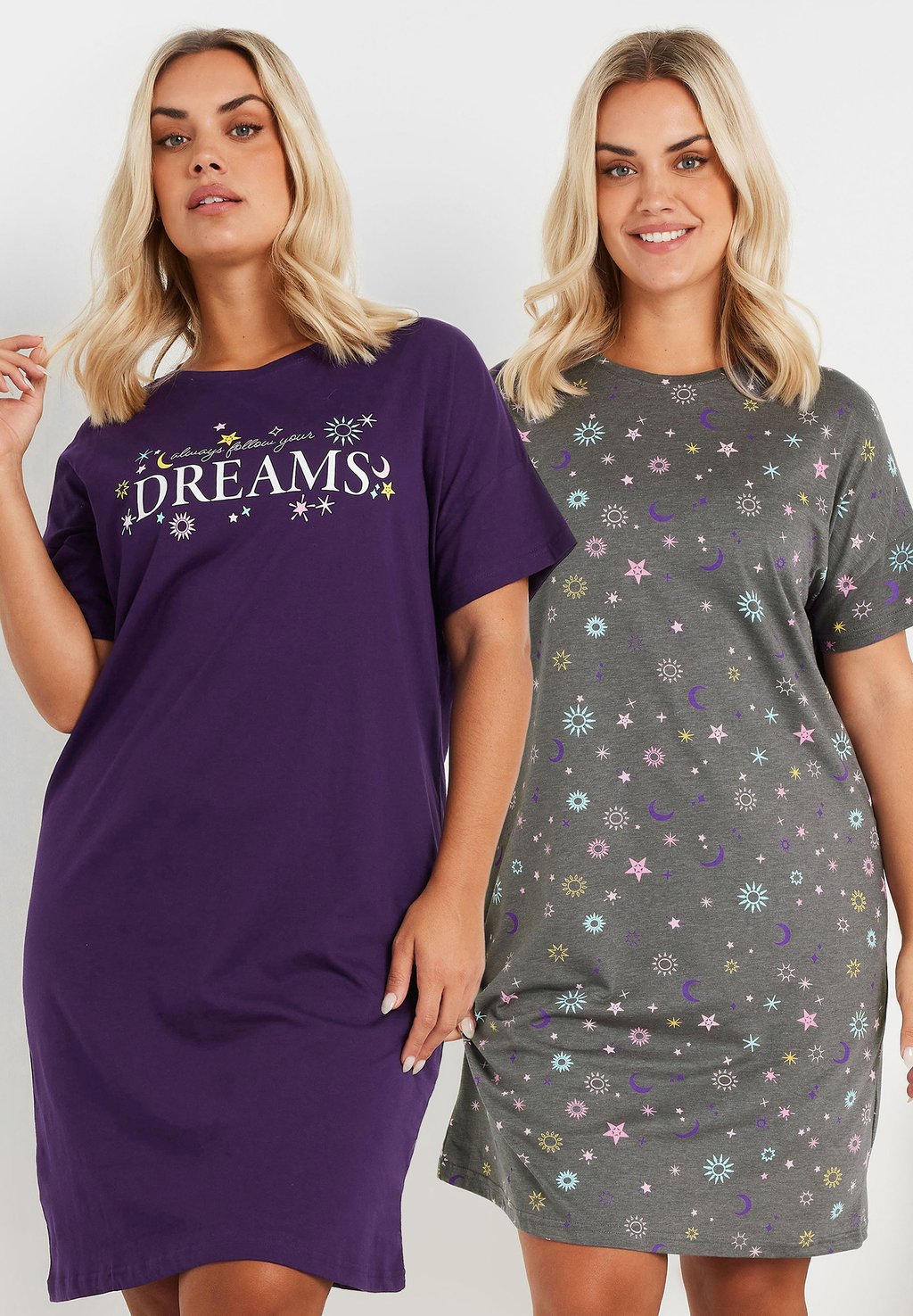 

Ночная рубашка 2 PACK FOLLOW DREAMS Yours Clothing, фиолетовый