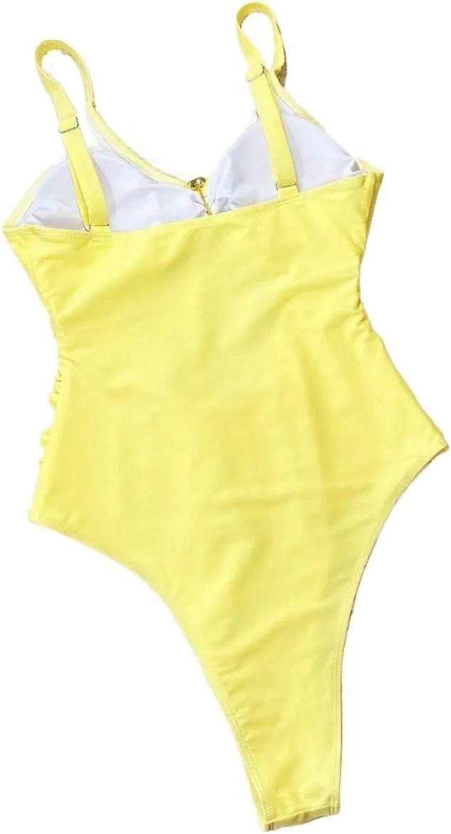 Женский цельный купальник с открытой спиной и высоким вырезом, Yellow — фото 4