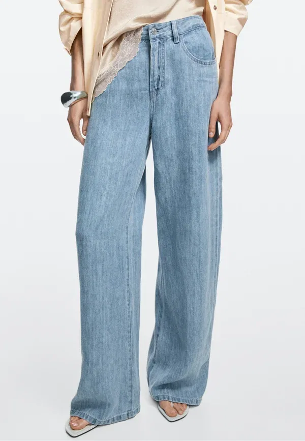 Джинсы из льна Straight leg jeans, Massimo Dotti, Light blue denim Massimo Dutti, светло-голубой