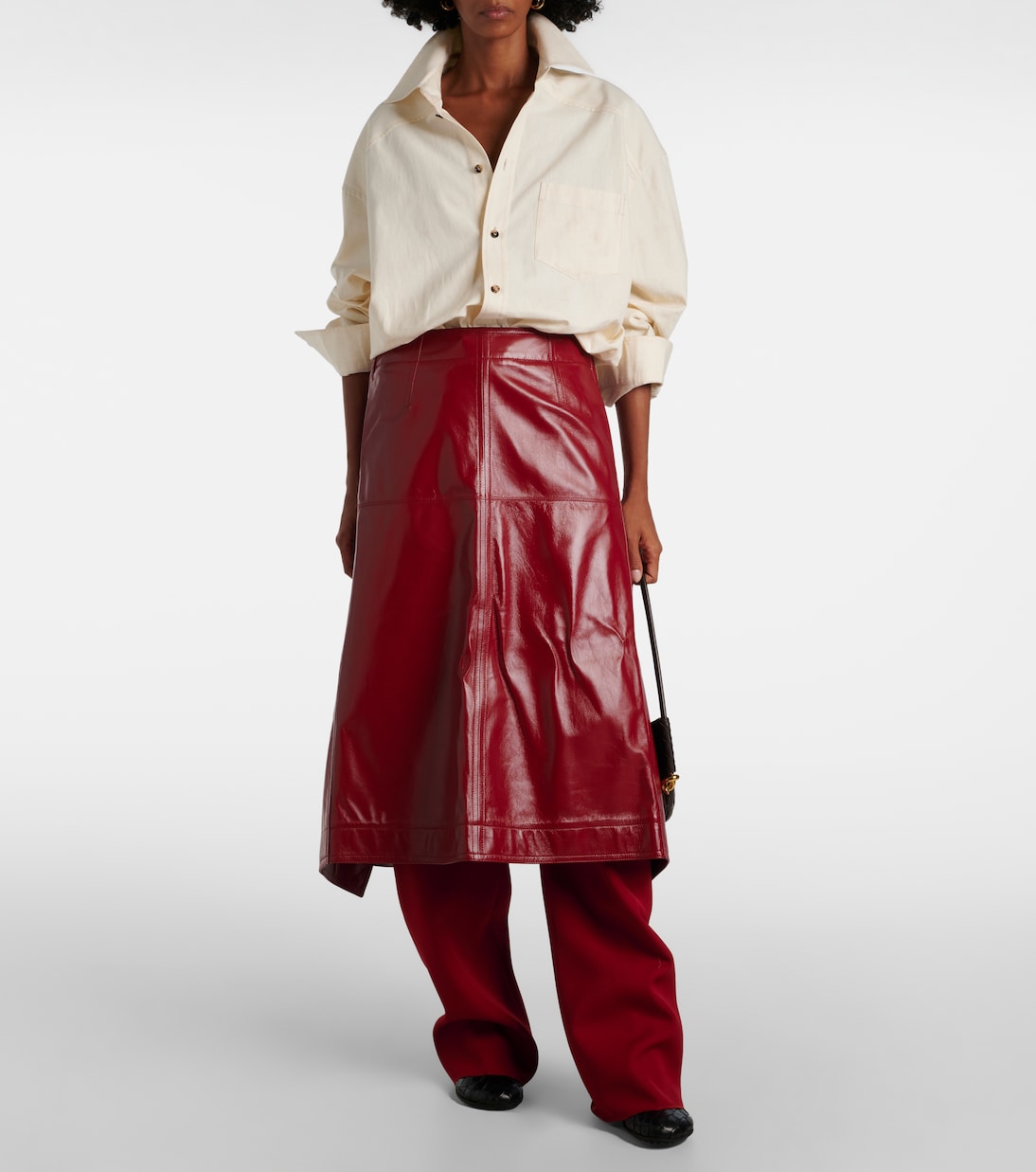 Высокие брюки прямого кроя из шерстяной саржи Bottega Veneta, Rosewood — фото 2