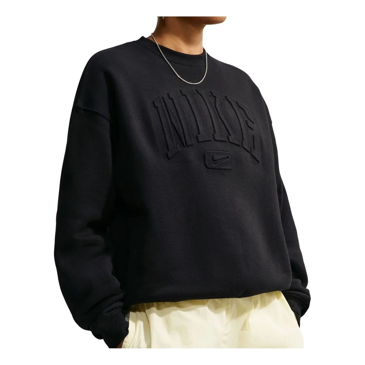 Женская футболка Studio Fleece Medium Weight Graphic Pack Oversized Embossed Crew 'Total Black' Nike, Total Black