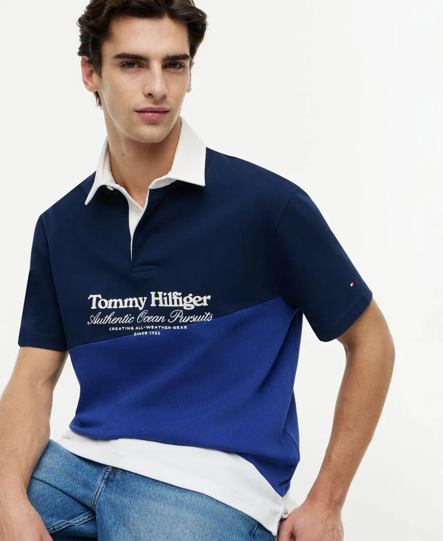Мужская футболка-поло с цветовой блокировкой и принтом Tommy Hilfiger, Carbon Navy / Multi — фото 3