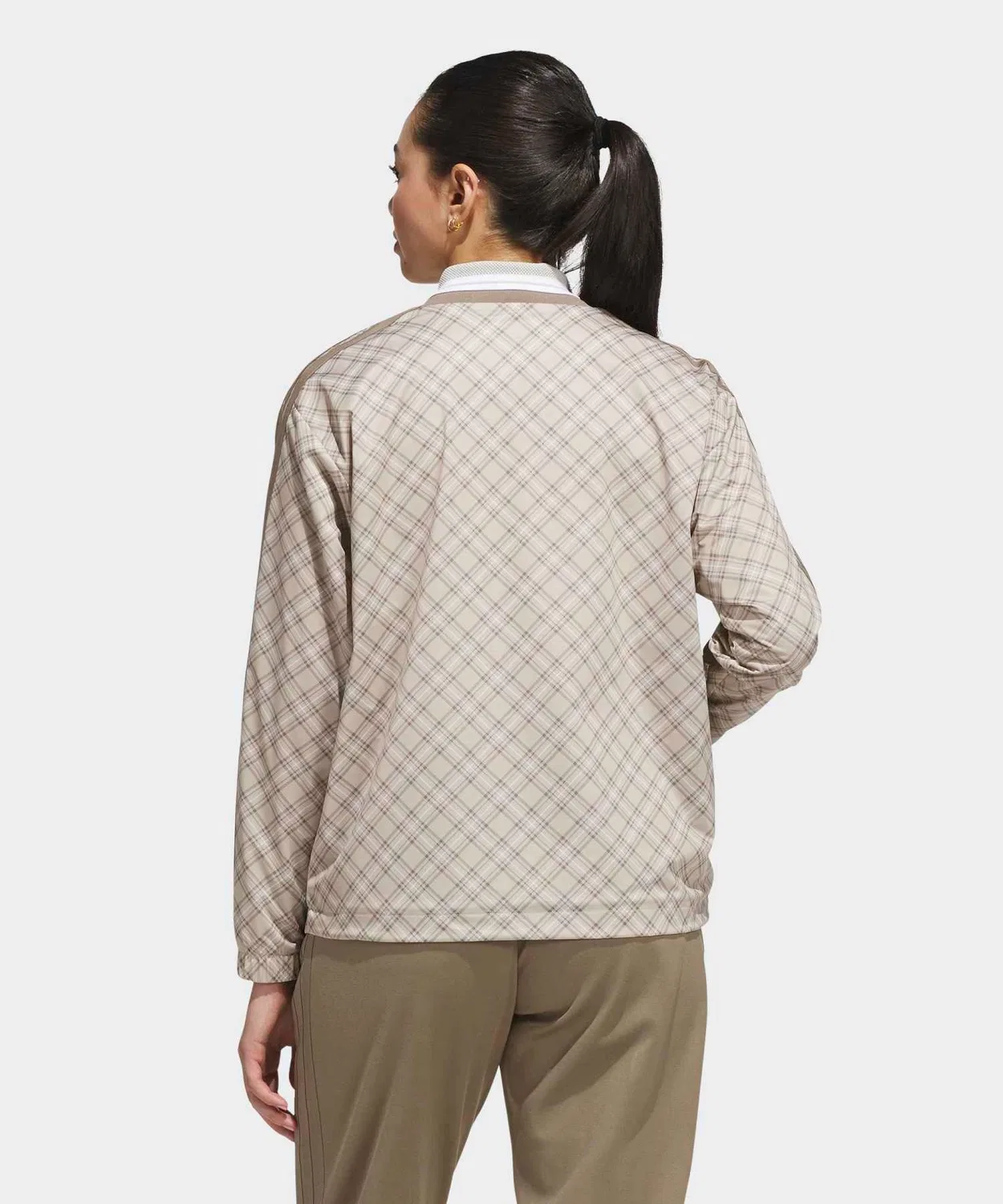 Женский пуловер с принтом в клетку Three Stripes Crewneck Long Sleeve Sweatshirt Adidas, Beige — фото 2