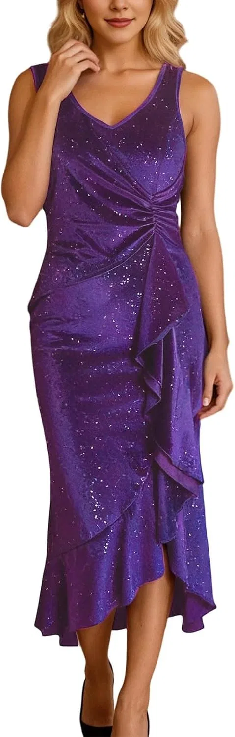 Женское вечернее платье с пайетками Ruched Sequin, Purple