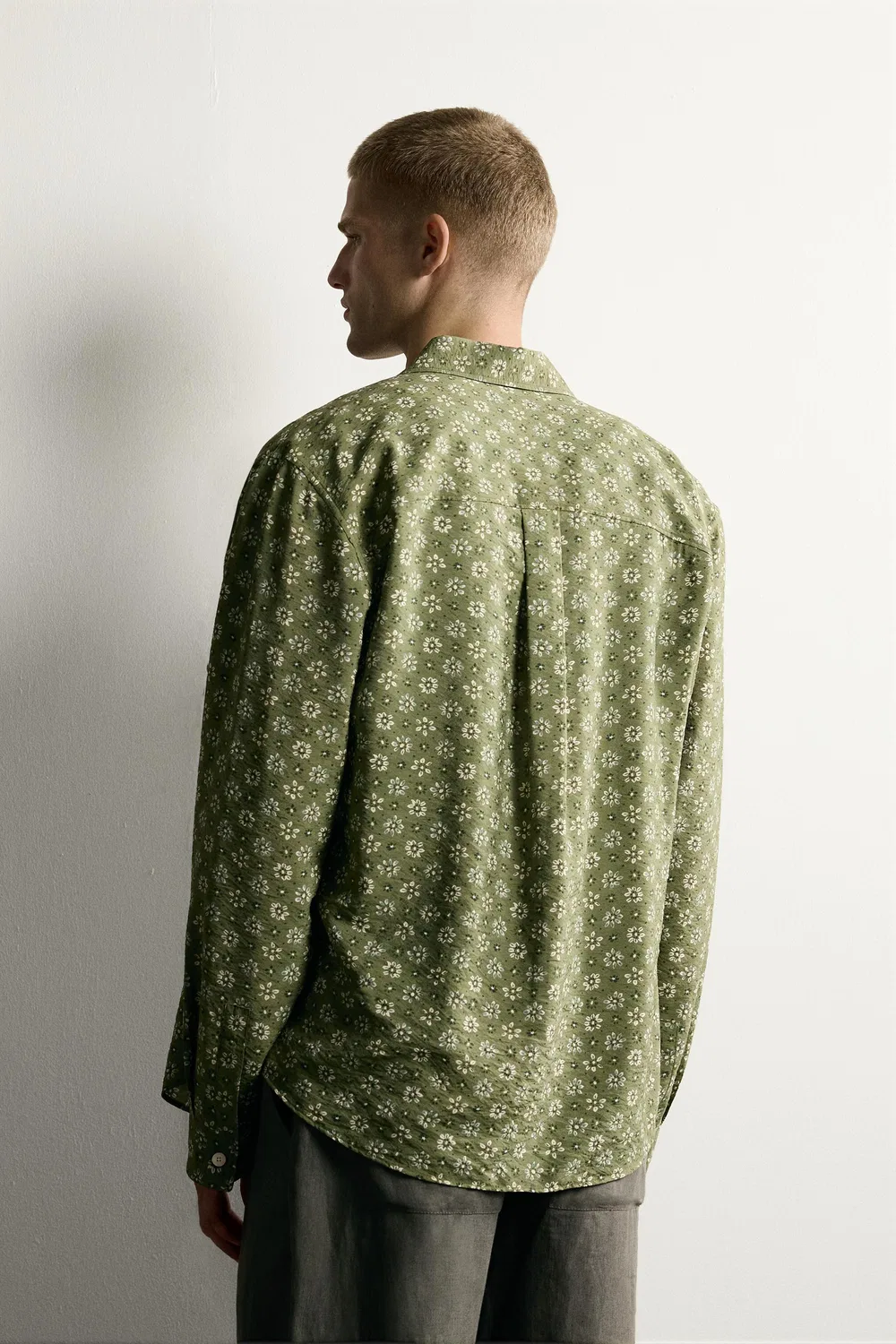 Свободная рубашка с цветочным принтом ZARA, Mid-green — фото 3