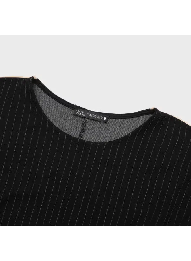 Блузка с цветными полосами и разрезными рукавами Zara, черный/верблюжий — фото 4