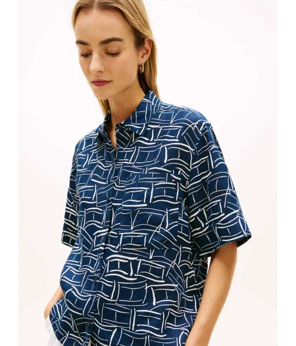 Женская льняная рубашка свободного кроя Tommy Hilfiger, Blu Marino — фото 4