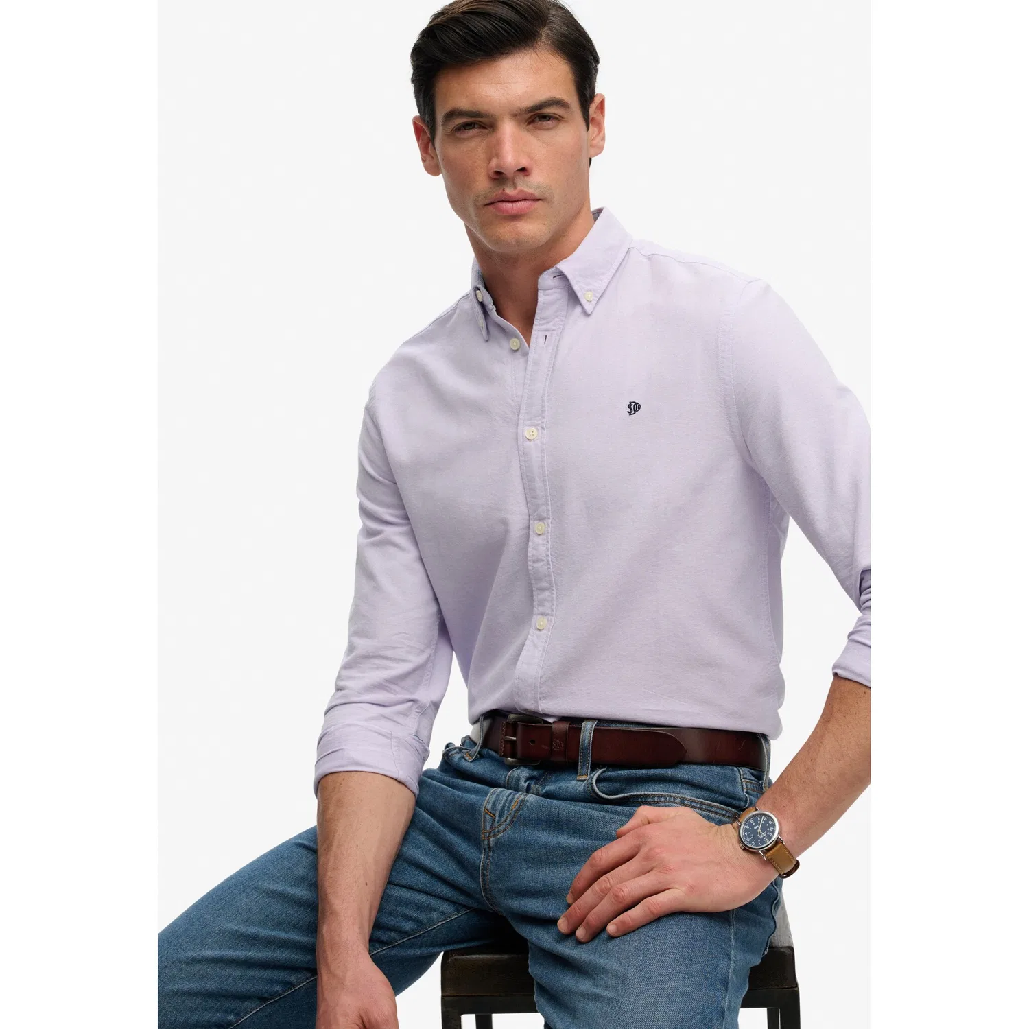Мужская рубашка с длинным рукавом Superdry, Light Lavender Purple Chambray — фото 2