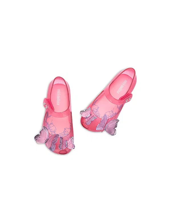 Детские балетки для девочек с ремешком Mini Melissa, Glitter Pink — фото 3