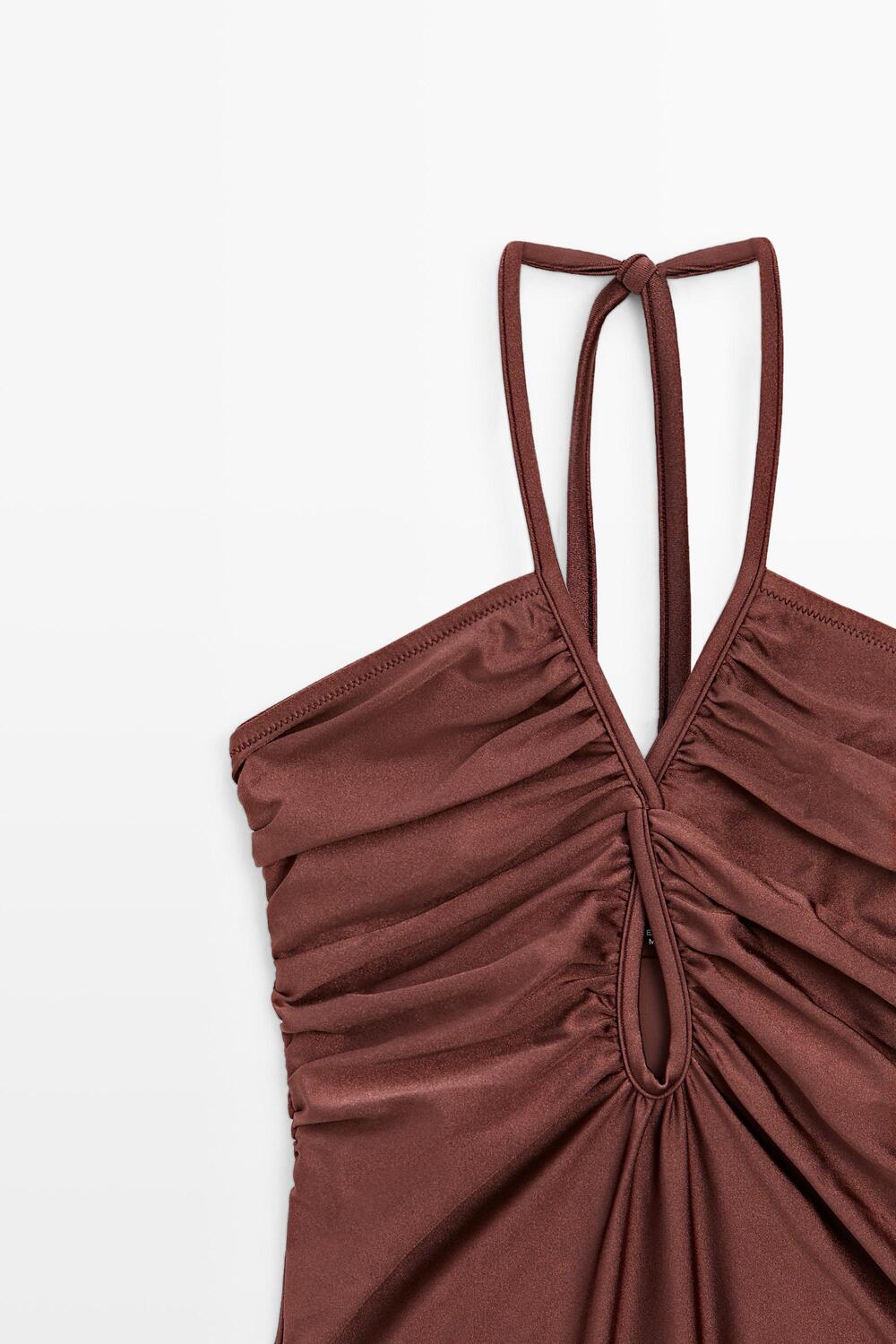 Купальник Massimo Dutti Shimmery halter, коричневый — фото 4