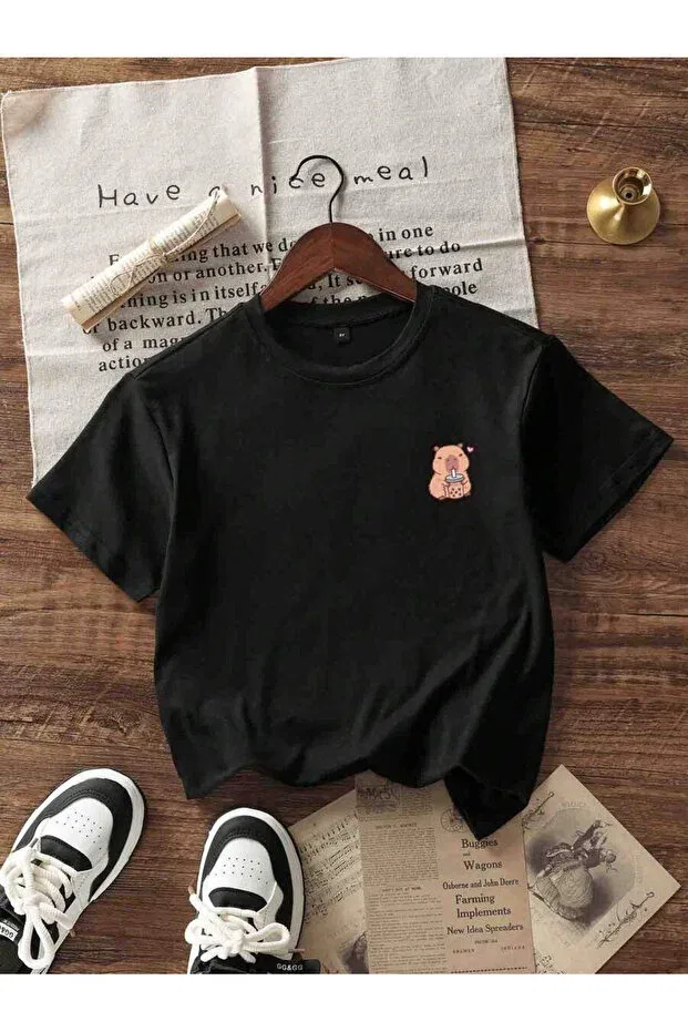 Детская футболка для девочек с принтом Capybara printed children's t-shirt cotton Cc Collection, Siyahh — фото 4