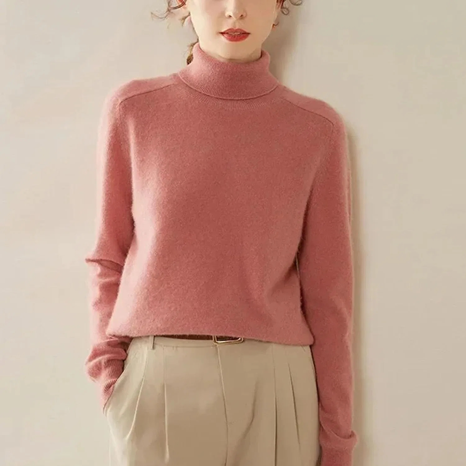 Женский свитер с высоким воротником, модель Cashmere Sweater Coat, зелёный — фото 3