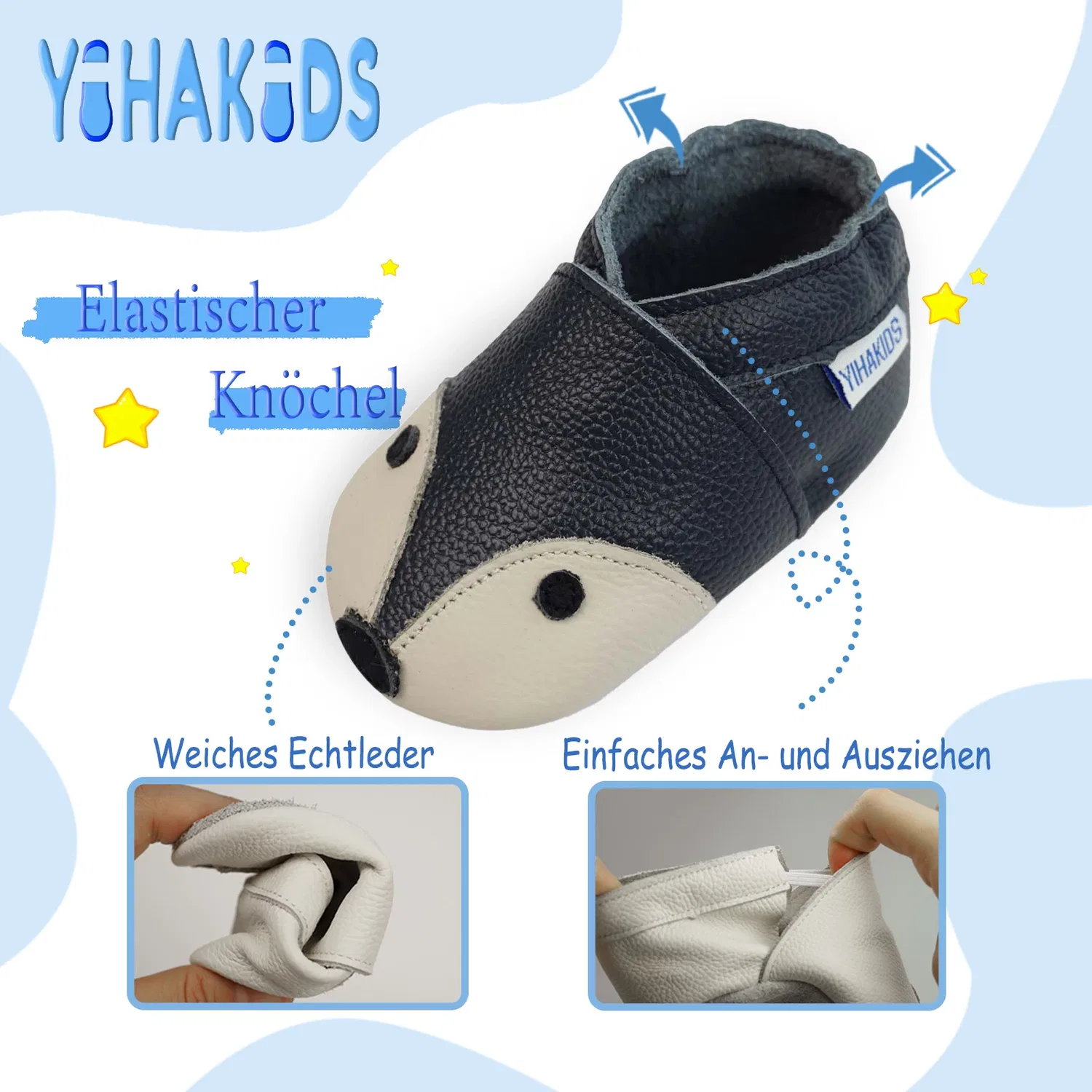 Пинетки кожаные с нескользящей подошвой Fuchs-Muster Yihakids, темно-синий — фото 4