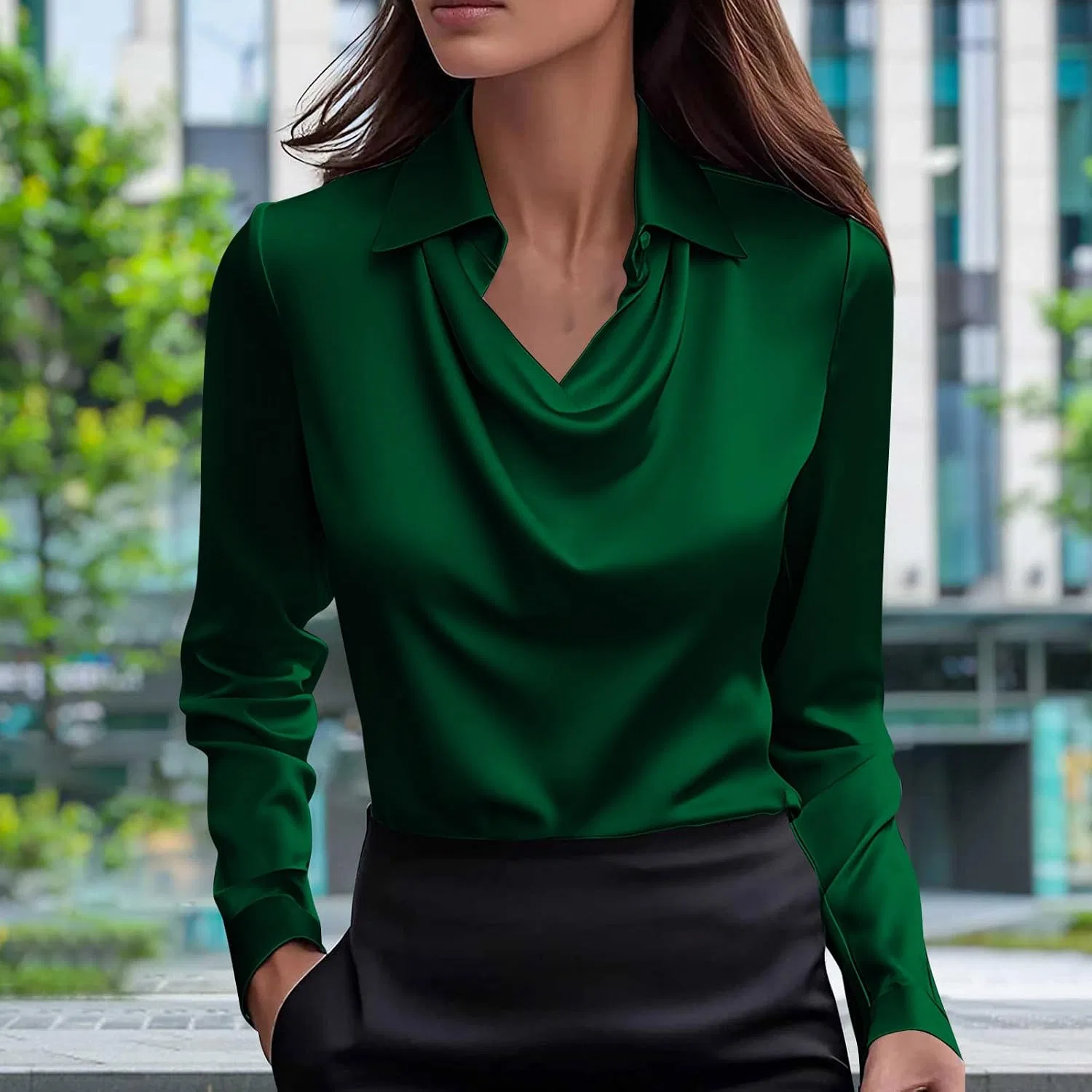 Женская элегантная блуза с воротником-качели Pelang, Green — фото 2