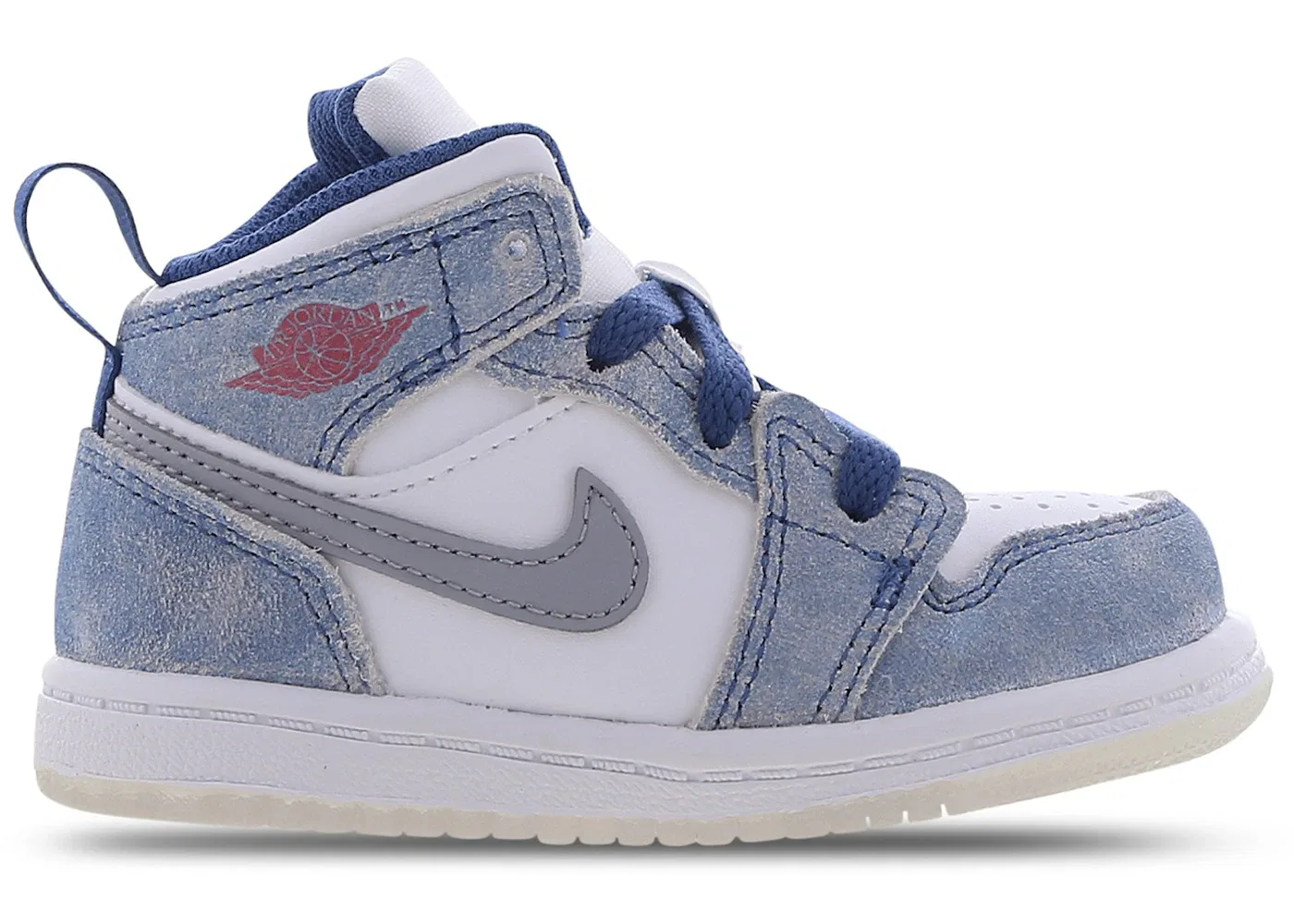 Детские кроссовки с высоким голенищем Jordan 1 Mid SE Jordan, French Blue/White/Light Steel Grey/Fire Red