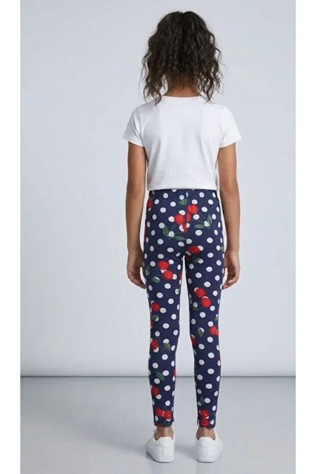 Детские леггинсы для девочек с принтом Girl'S leggings with cherry pattern Geyikler, Navy Blue — фото 3