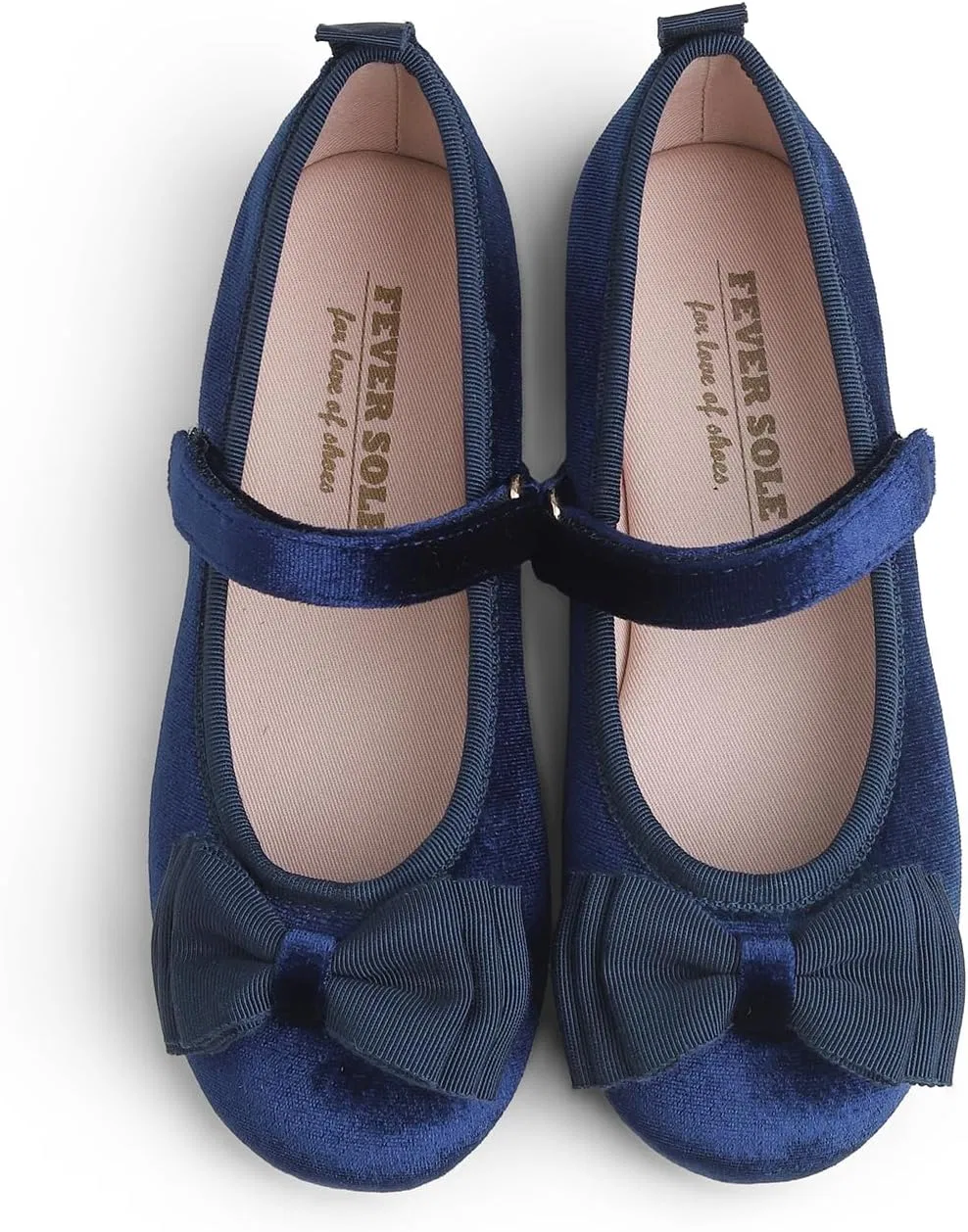 Детские балетки для девочек с бантом FEVERSOLE, Navy Velvet Tri-Bow Maryjane — фото 2