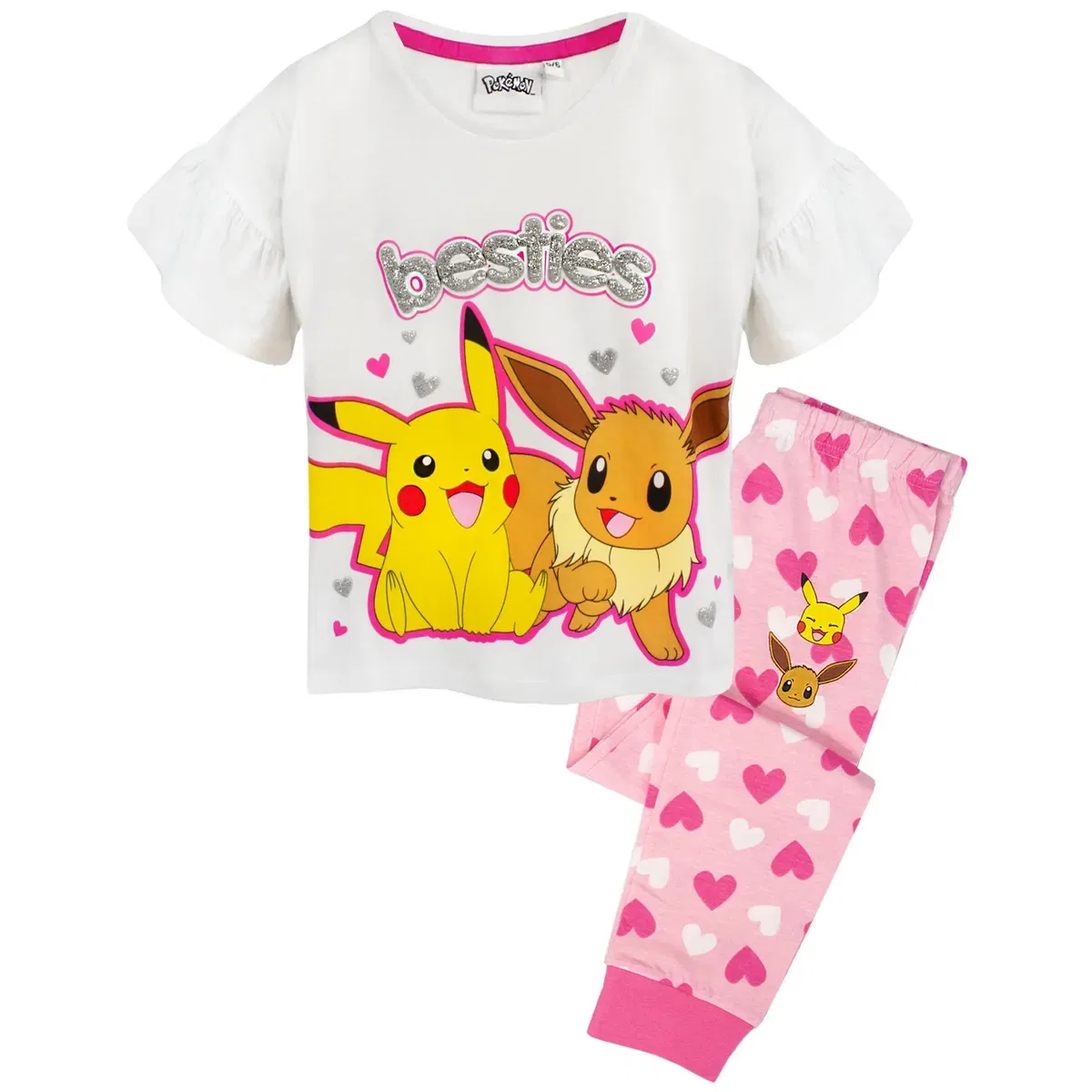 Детский комплект пижамы с коротким рукавом и длинной штаниной Pokemon Pikachu Eevee, White