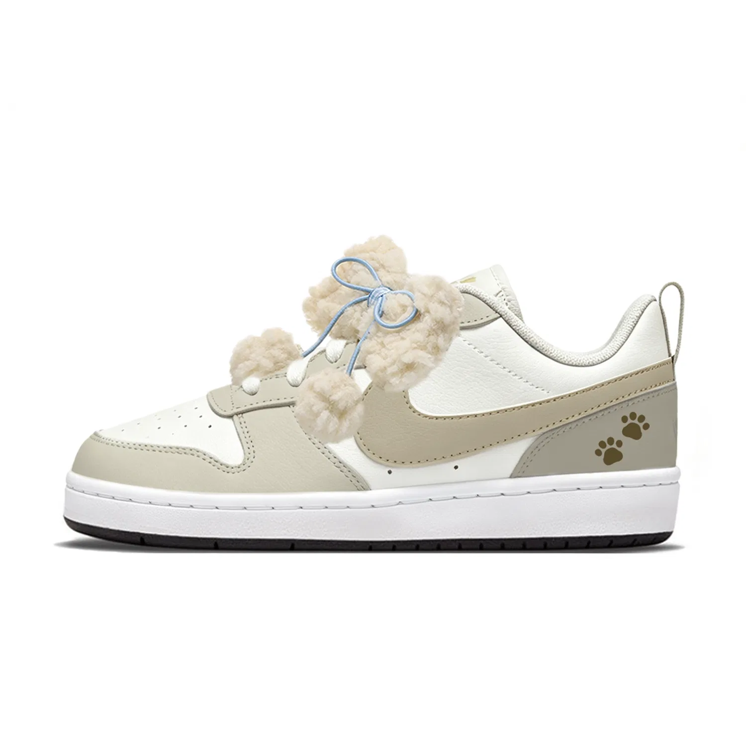 Детские кроссовки для скейтбординга с помпонами Nike Court Borough 2, Beige Brown Multicolor