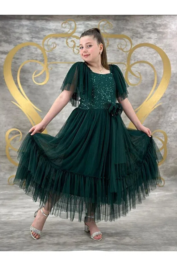Детское платье для девочек кружевное Esila model Pumpido, Green — фото 3