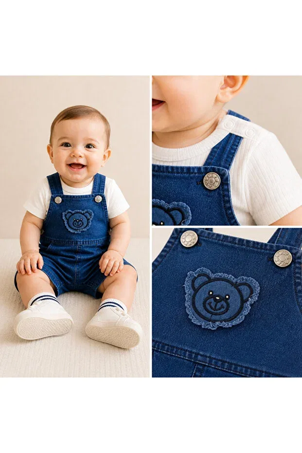 Детский комбинезон для мальчиков джинсовый с принтом Teddy bear denim salopet baby boy set Bymurat Baby, Blue — фото 2