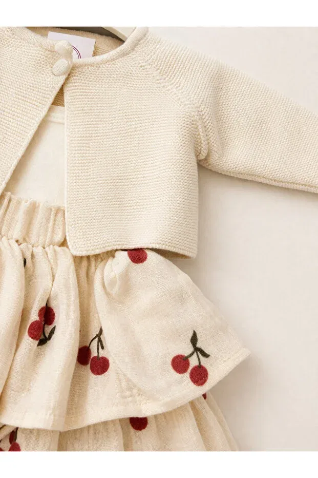 Детский комплект для девочек с принтом Girl'S cherry patterned cherry skirt set Aselya Kids, Cream — фото 2