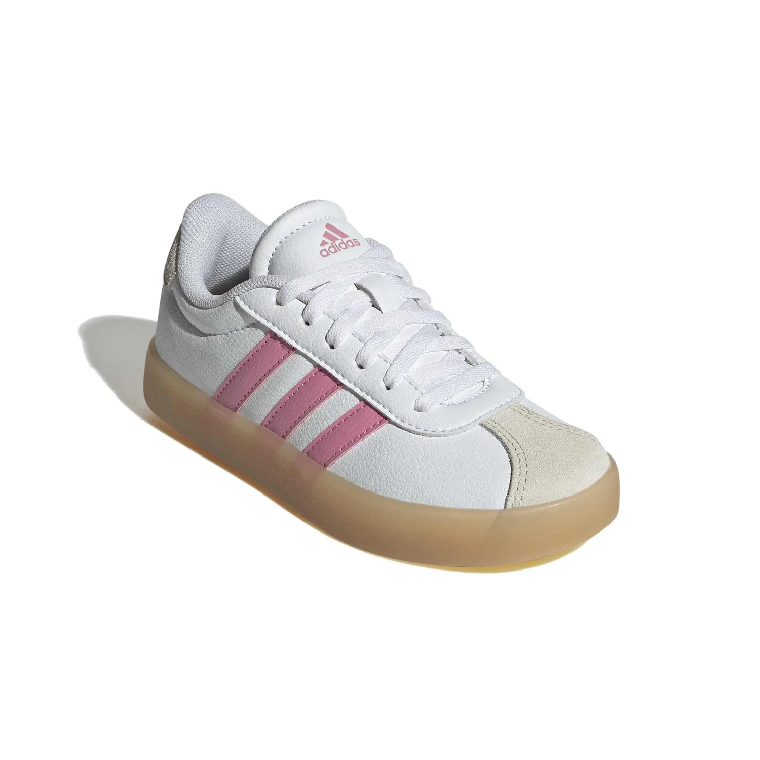 Детские кроссовки для мальчиков с полосками Vl Court 3.0 Kids Adidas, Ftwr White Bliss Pink Alumina — фото 3