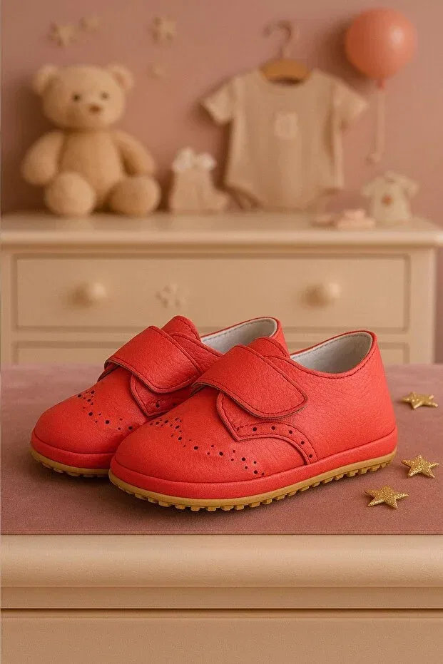 Детские пинетки из натуральной кожи на липучке Hapshoe, Red