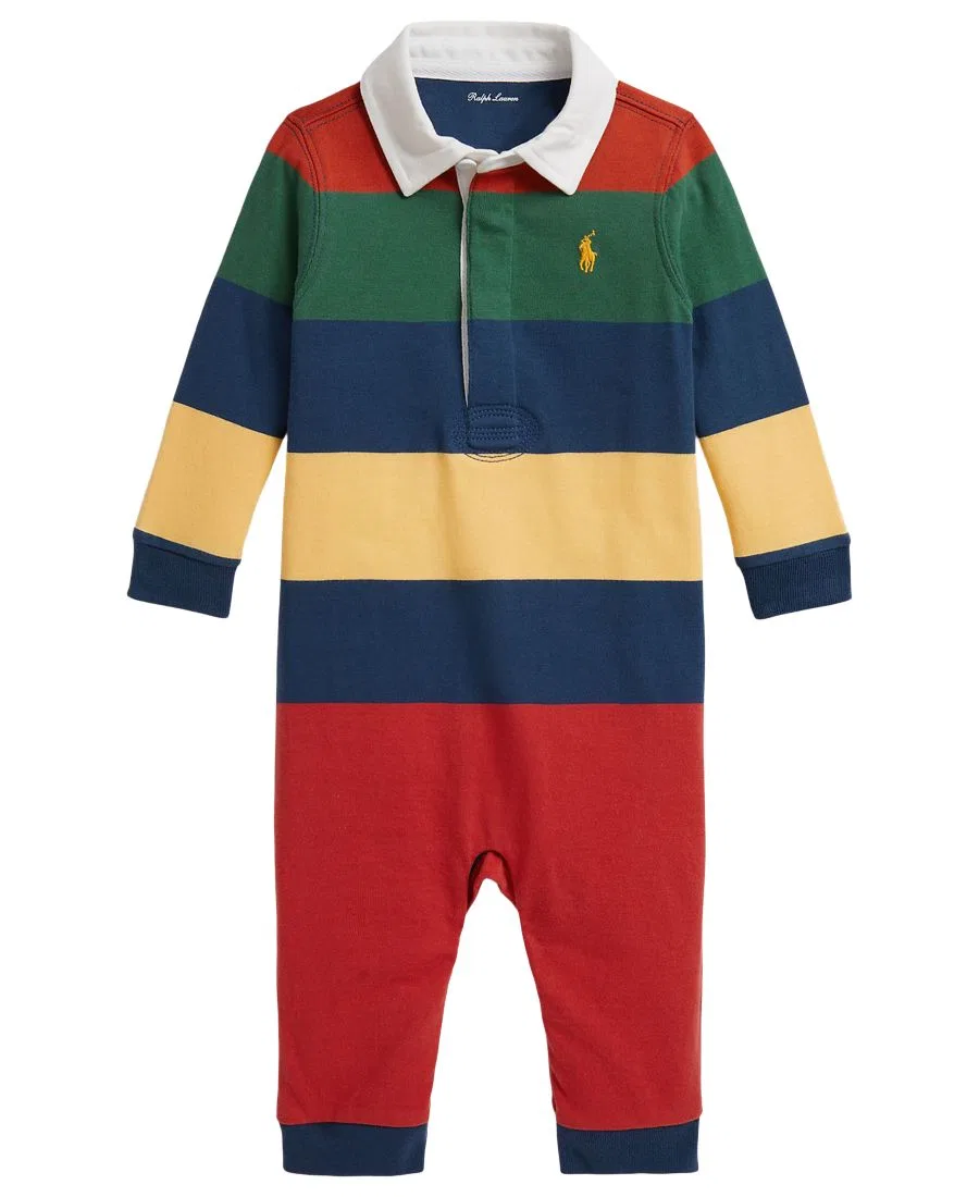 Детский комбинезон из футера с полосатым принтом Polo Ralph Lauren, Post Red Multi