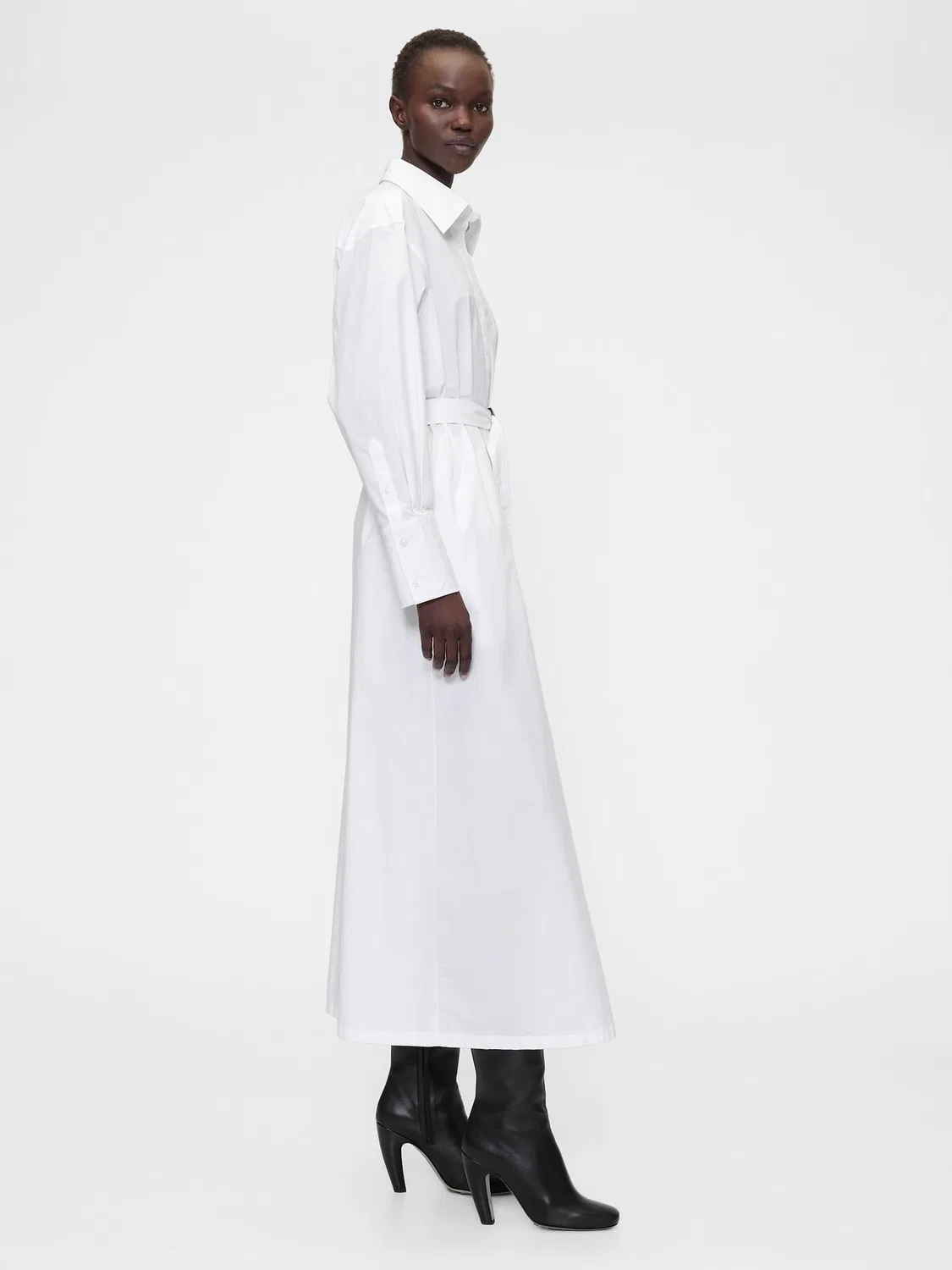 Платье-рубашка oversize GapStudio White Poplin Belted Oversized Maxi Gap, белый — фото 3