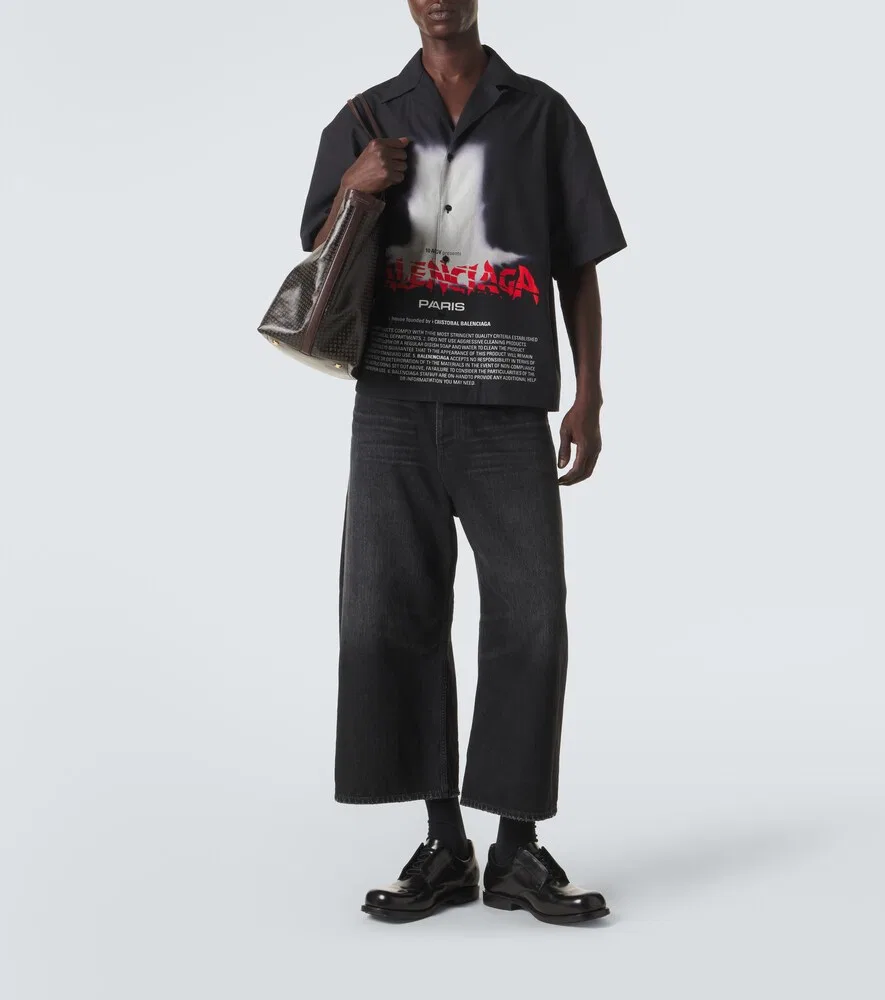 Хлопковая рубашка с принтом Balenciaga, черный — фото 2