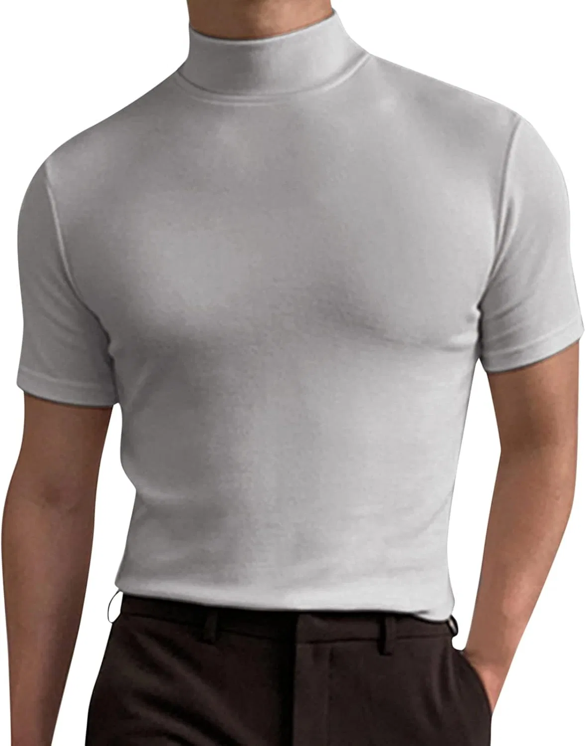Мужская облегающая футболка с коротким рукавом водолазка Classic Basic, Grey