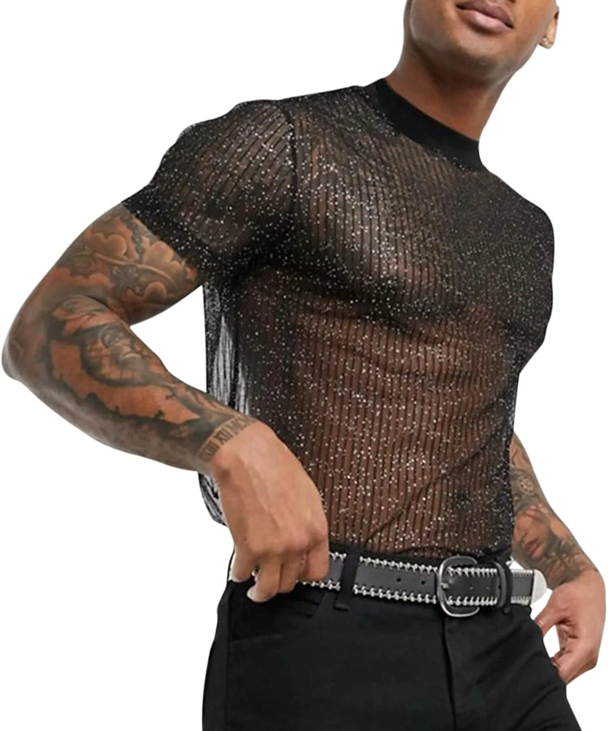 Мужская футболка с пайетками Mens T-Shirts-0210, Black
