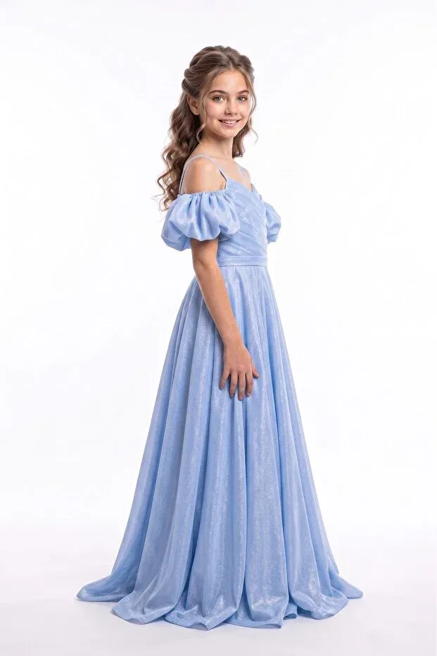 Детское платье для девочек сатиновое Party Linos girls' satin evening dress m00838 Mnk Baby&Kids, Blue — фото 3