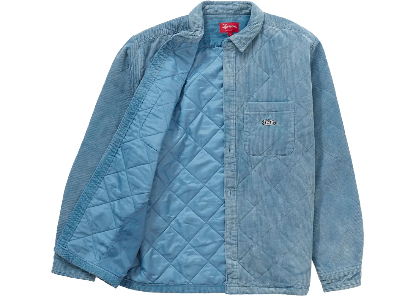 Мужская рубашка стеганая в рубчик Supreme Quilted Corduroy Shirt, цвет Slate Blue — фото 2