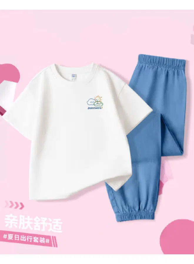 Комплект футболка с коротким рукавом и легкие брюки для девочек, модель Loose Short Sleeve T-shirt & Lightweight Mosquito-Repellent Pants, Jeanswest, белый