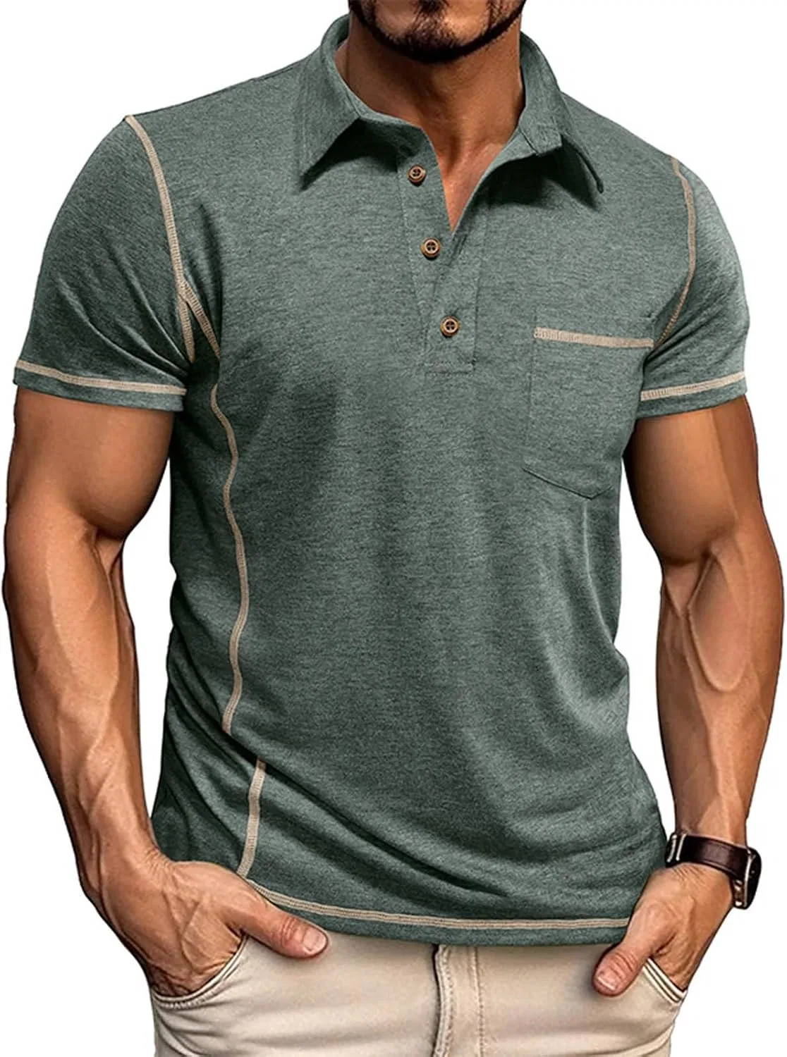 Мужская футболка поло спортивная Athletic Golf T-Shirts, Green