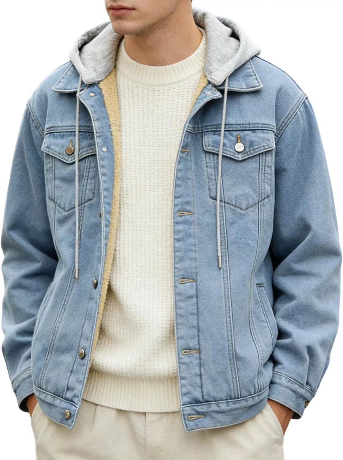 Мужская джинсовая куртка с капюшоном, Light Blue Heavy