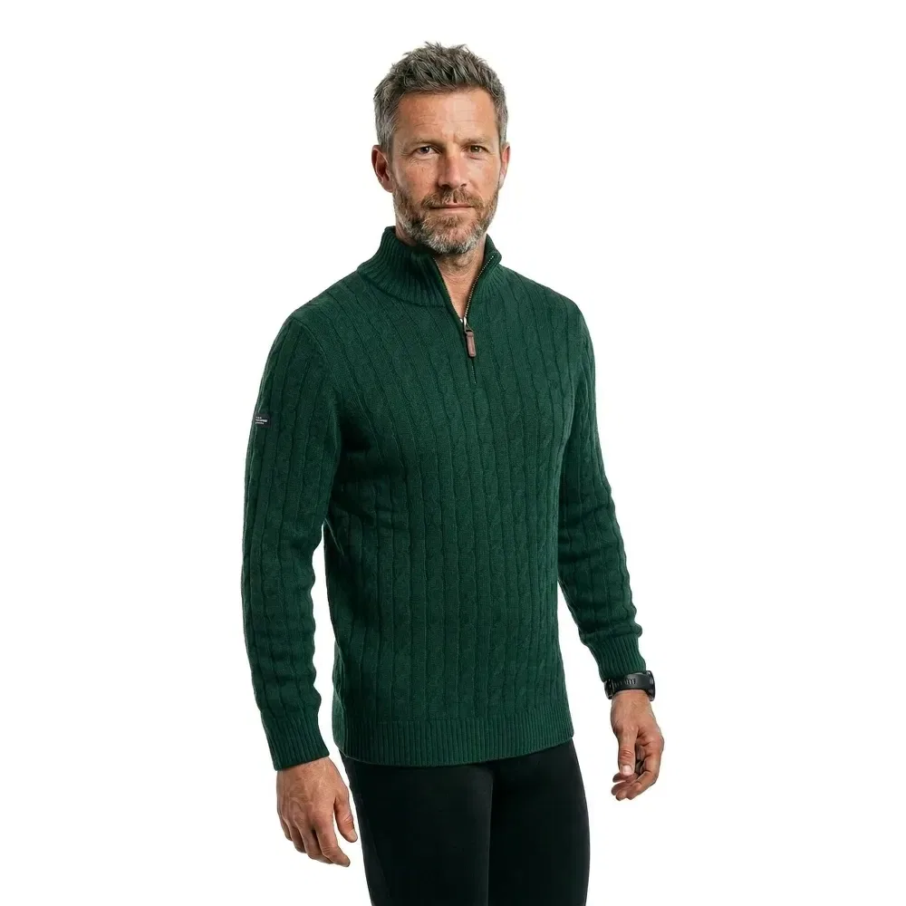 Свитер с полузастежкой Superdry Cotton Classic Cable, зеленый — фото 2
