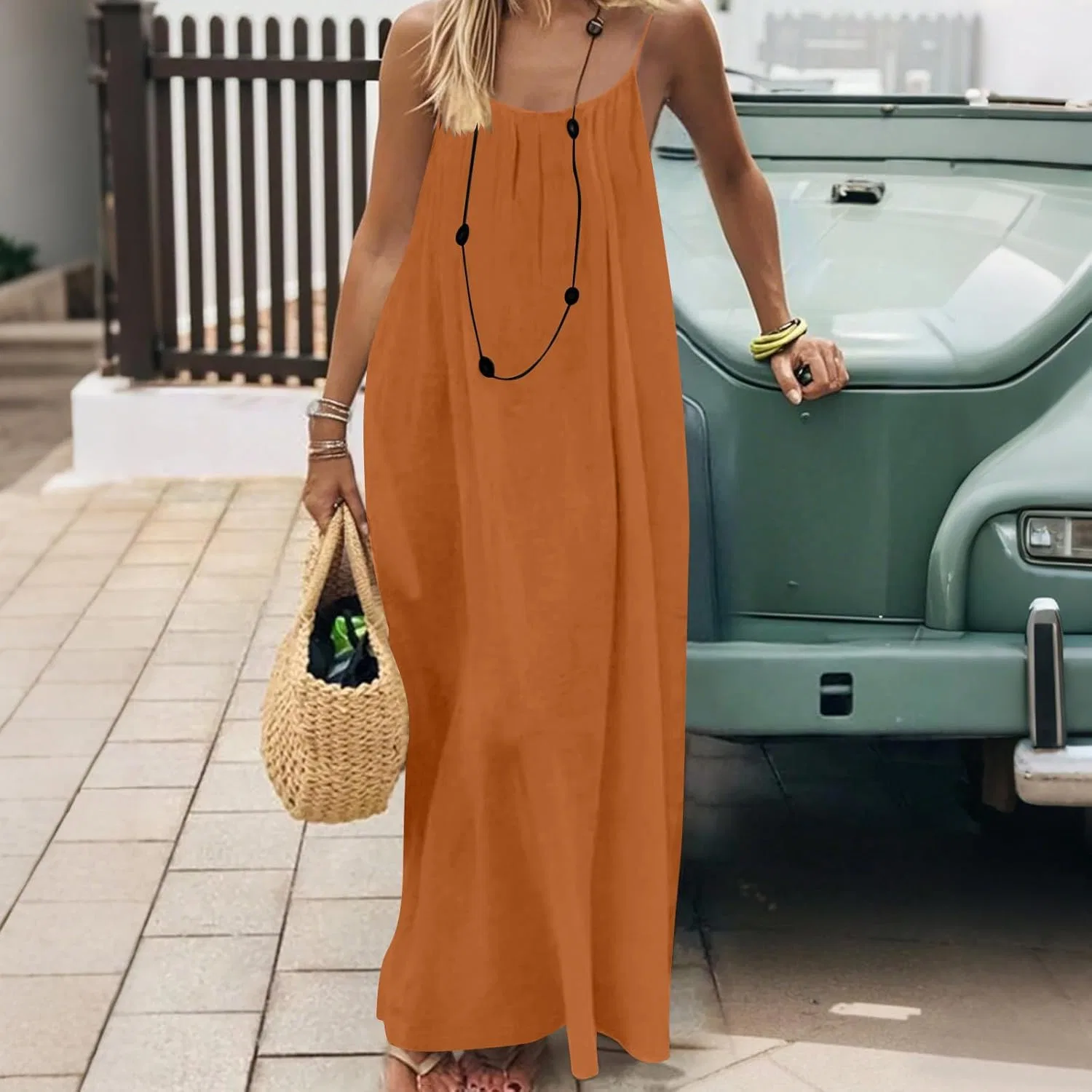 Женское летнее платье без спины на завязках, Orange — фото 3