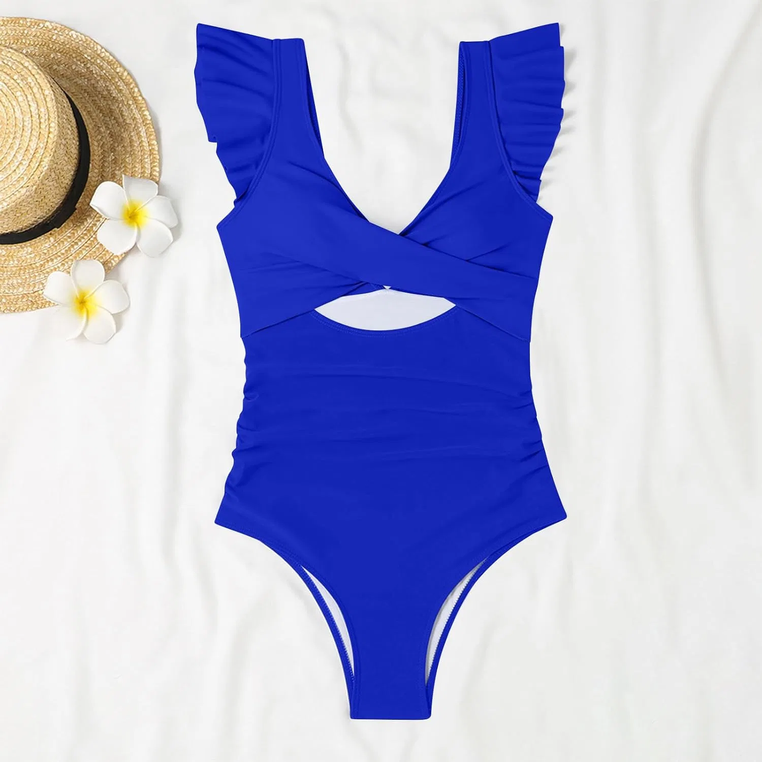Женский цельнокроеный купальник с рюшами для коррекции живота Athletic, Blue — фото 3
