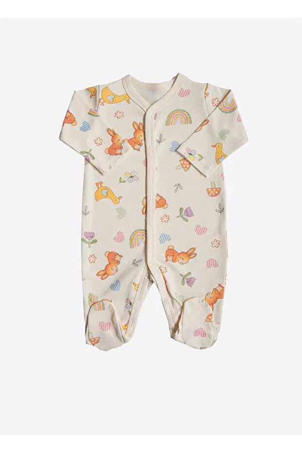 Детский комбинезон для новорожденных с принтом Organic Cute Bunny 3-Piece Booties Jumpsuit Kitikate, Pink — фото 4