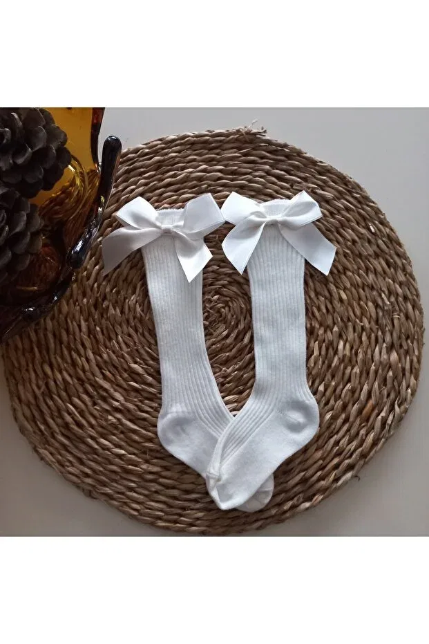Детские носки для девочек с бантом Mars Baby, Cream
