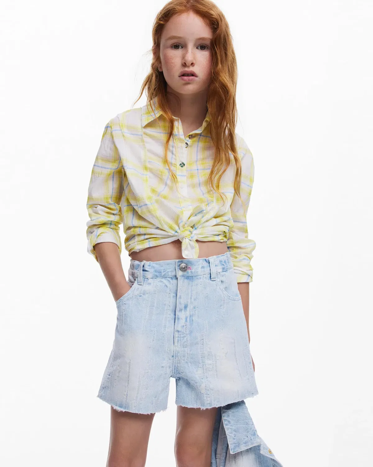 Детские шорты для девочек джинсовые с принтом Desigual, Denim — фото 3