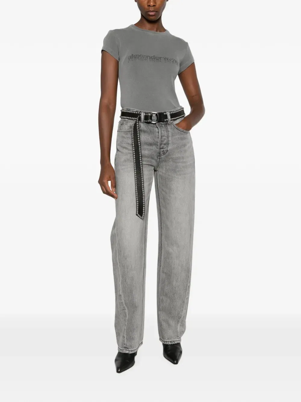 Широкие джинсы с логотипом Alexander Wang, серый
