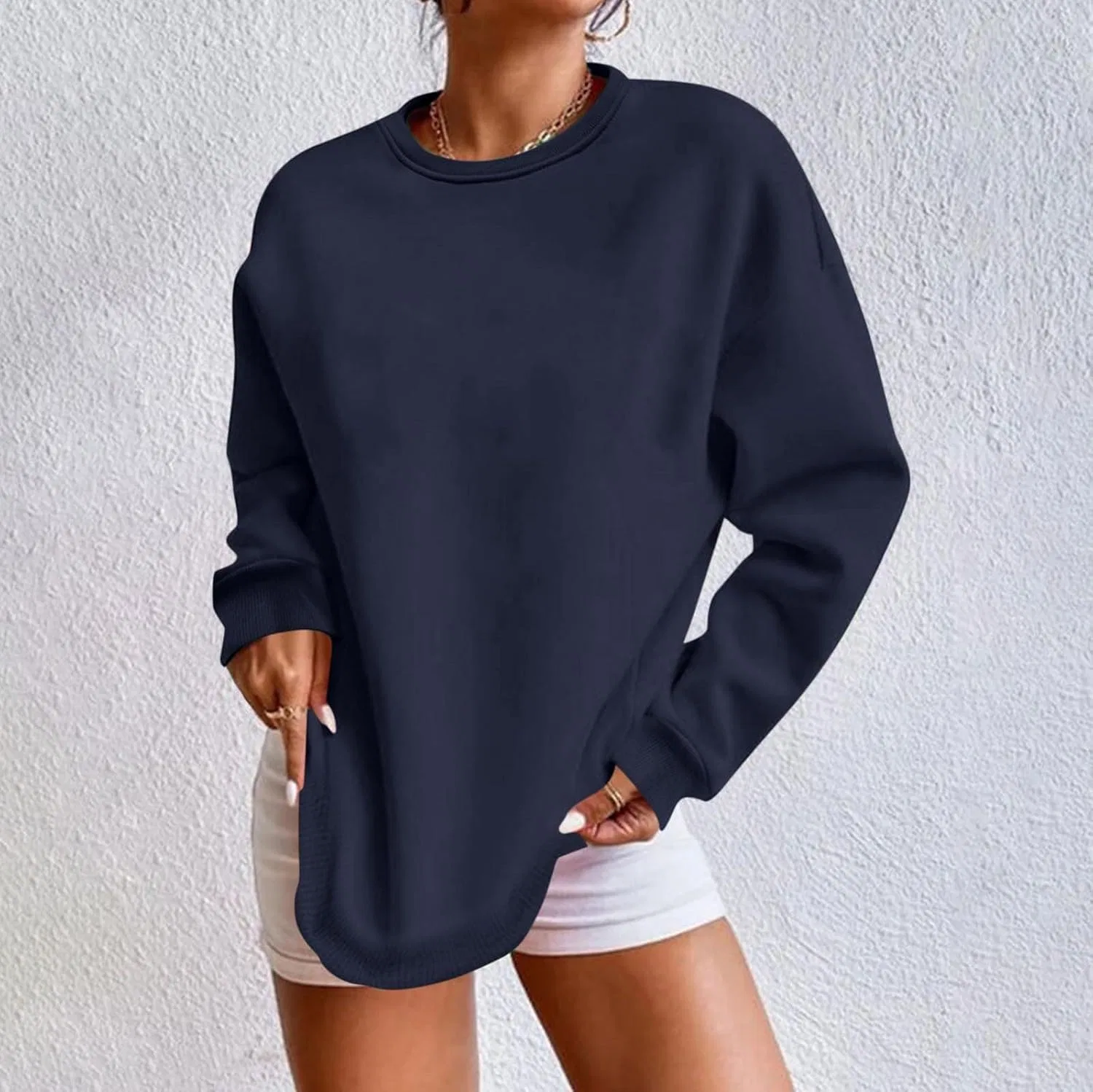 Женский свитшот с начёсом, модель Fleece Lined Crewneck, тёмно-синий — фото 2