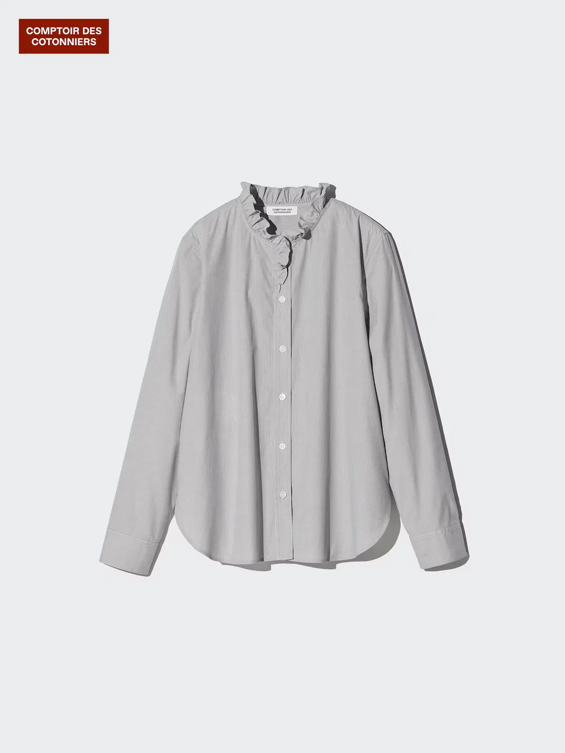 Рубашка Uniqlo, с оборками из смесовой хлопковой ткани, черный — фото 2