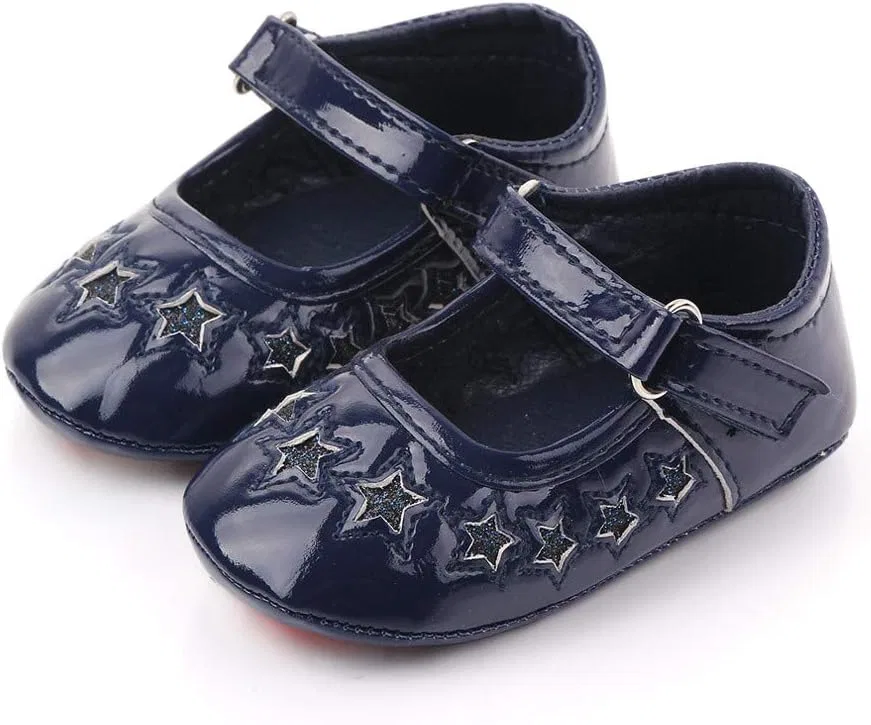 Детские туфли Мэри Джейн для девочек Princess Wedding Dress Ballet Shoes Non-Slip Toddler First Walkers Crib Shoes Purepips, Navy Blue