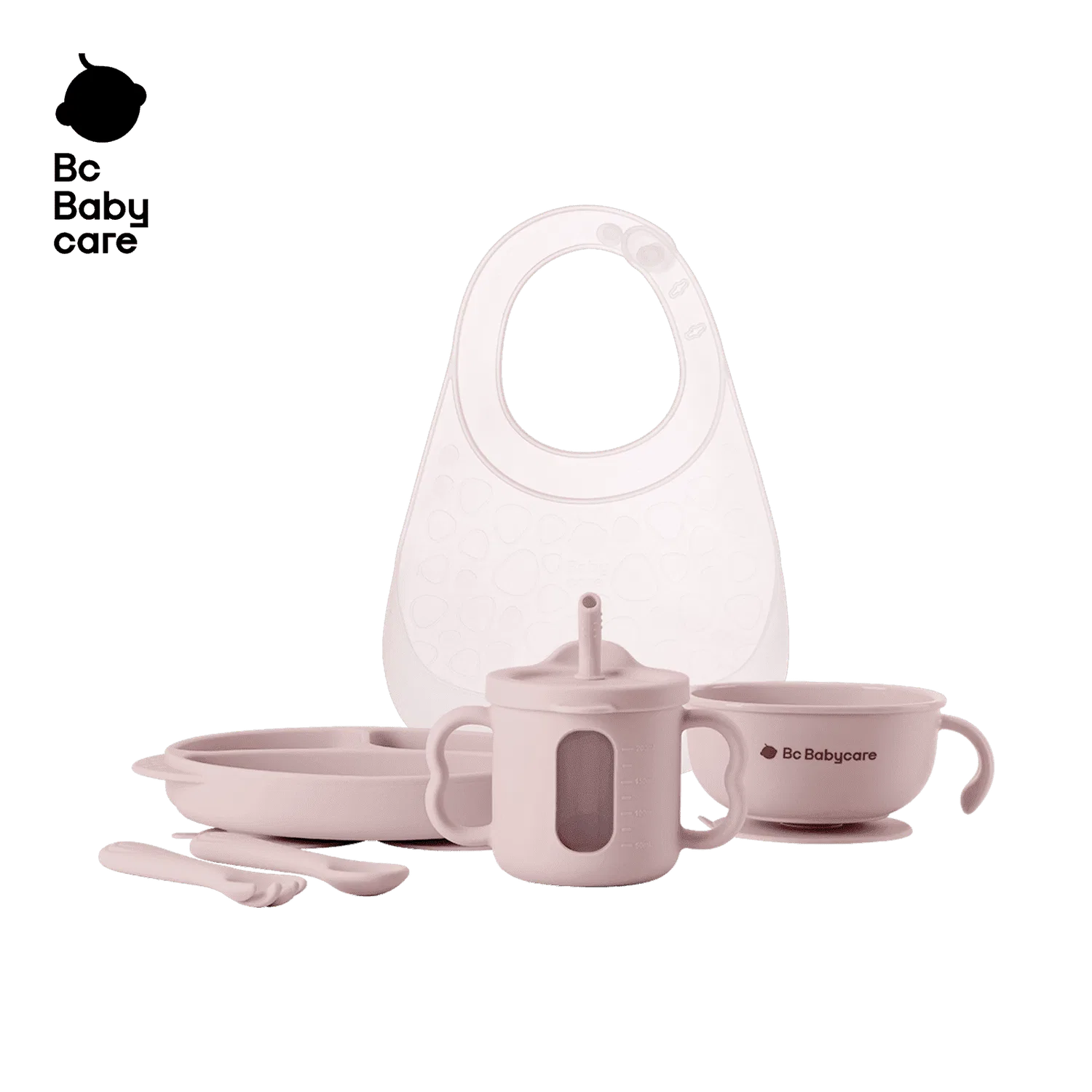 Детский набор для кормления 6 предметов, Silicone Baby Feeding Set, Bc Babycare, Pink