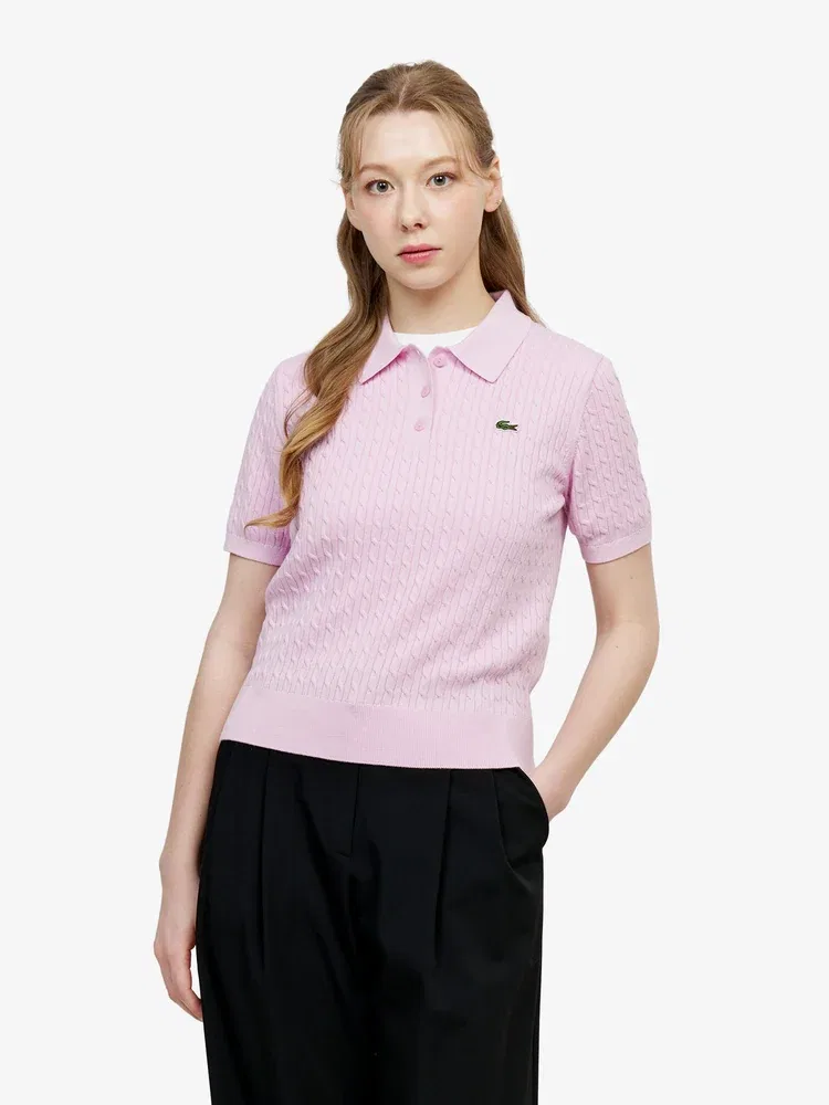Свитер Polo LACOSTE Pink кабельной вязки